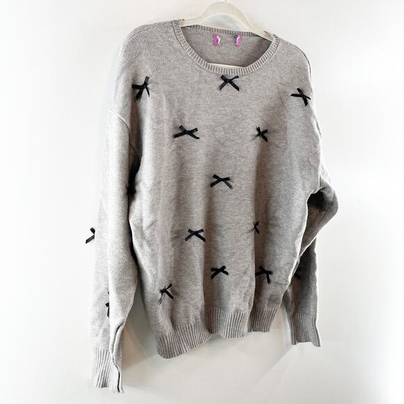 Edikted Satin Bow Applique Long Sleeve Crewneck Sweater Gray M / L - Picture 7 of 7